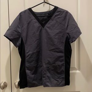 Grey and black scrub top